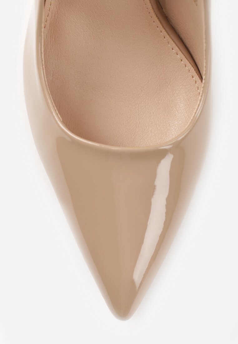 Ciemnobeżowe Lakierowane Szpilki VICES na Ozdobnym Obcasie Zafriah