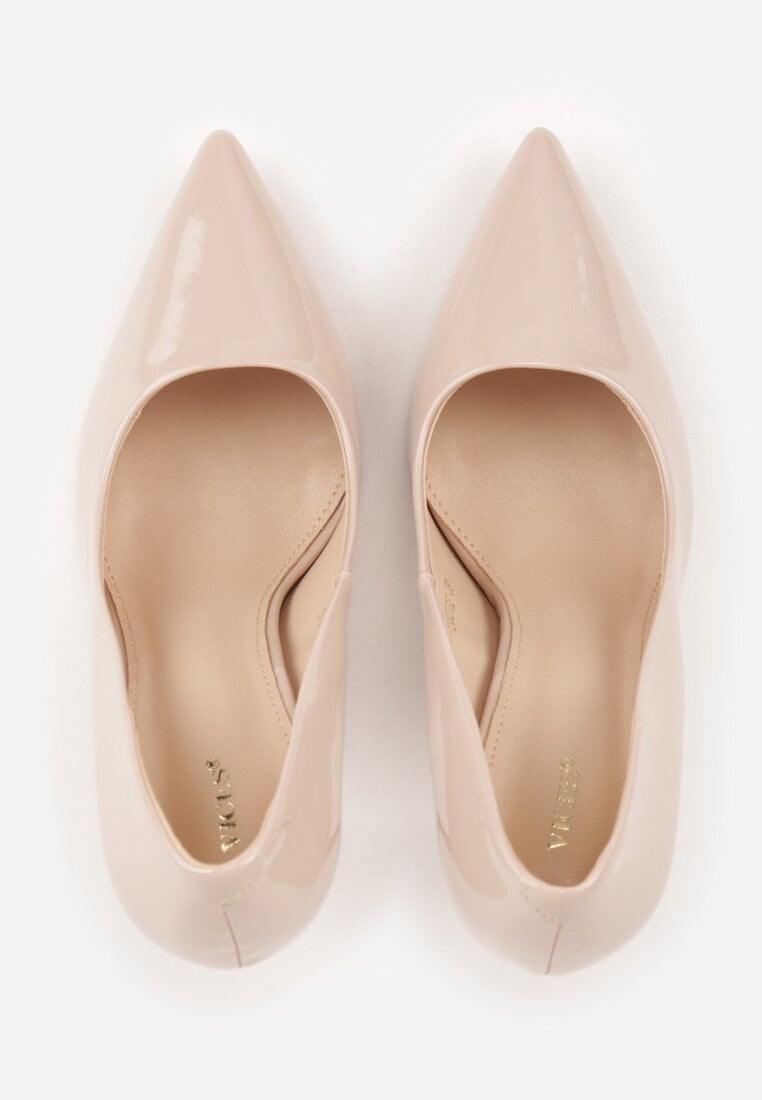 Beżowe Lakierowane Szpilki VICES na Ozdobnym Obcasie Zafriah