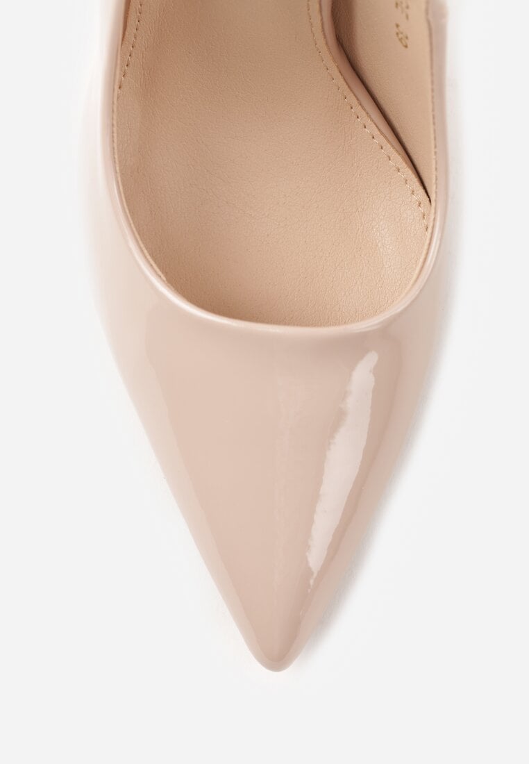 Beżowe Lakierowane Szpilki VICES na Ozdobnym Obcasie Zafriah