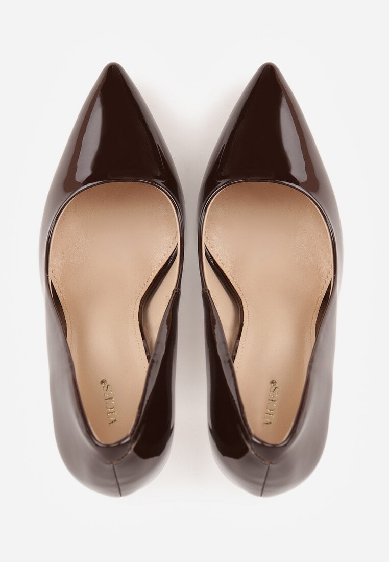 Brązowe Lakierowane Szpilki VICES na Ozdobnym Obcasie Zafriah