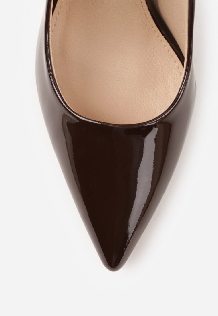 Brązowe Lakierowane Szpilki VICES na Ozdobnym Obcasie Zafriah