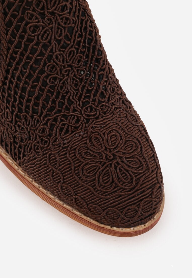 Brązowe Ażurowe Botki Kowbojki VICES na Stożkowym Obcasie Natesela