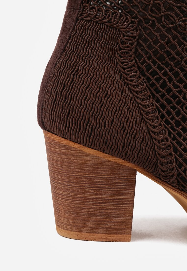 Brązowe Ażurowe Botki Kowbojki VICES na Stożkowym Obcasie Natesela