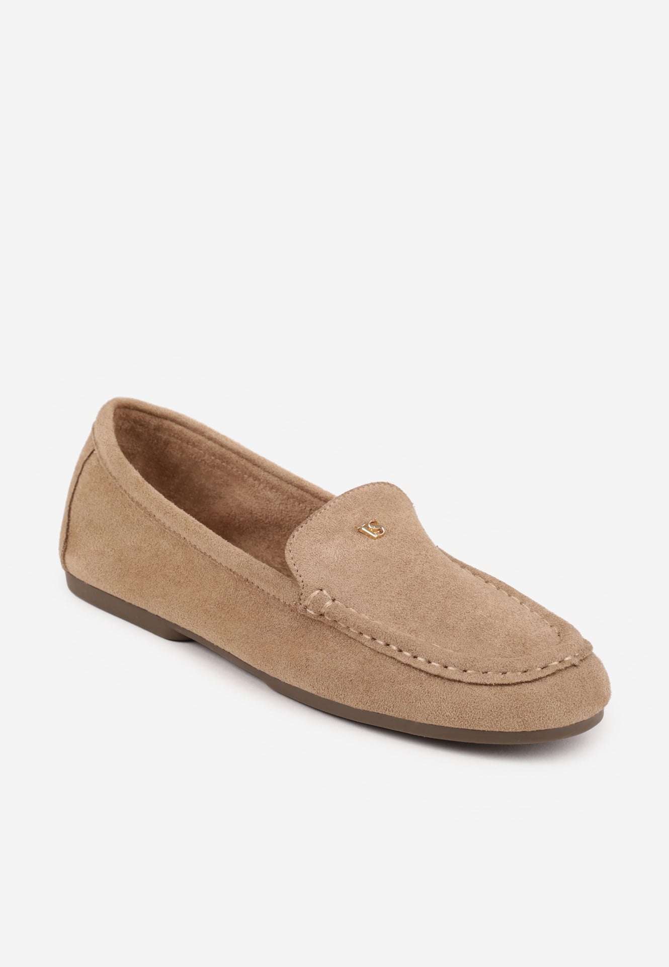 Beżowe Mokasyny VICES z Wkładką ze Skóry Naturalnej i Metalicznym Elementem Alcimene