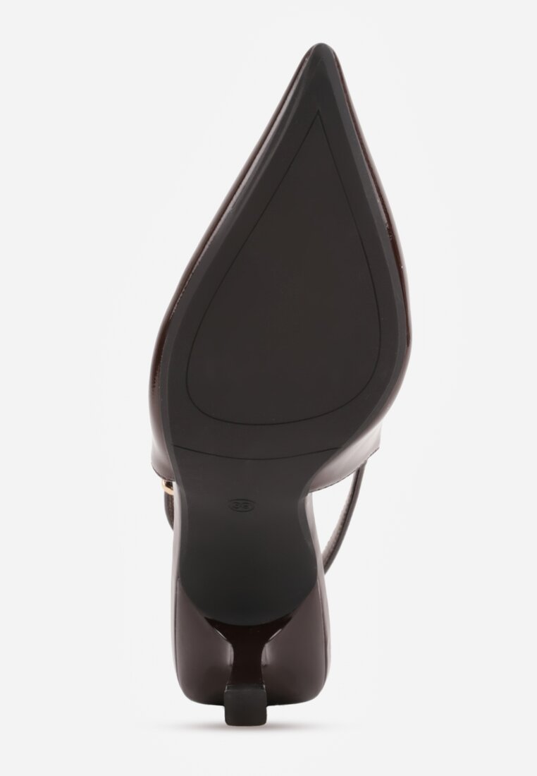 Brązowe Sandały Lakierowane na Szpilce Vices Typu Slingback Tilazea