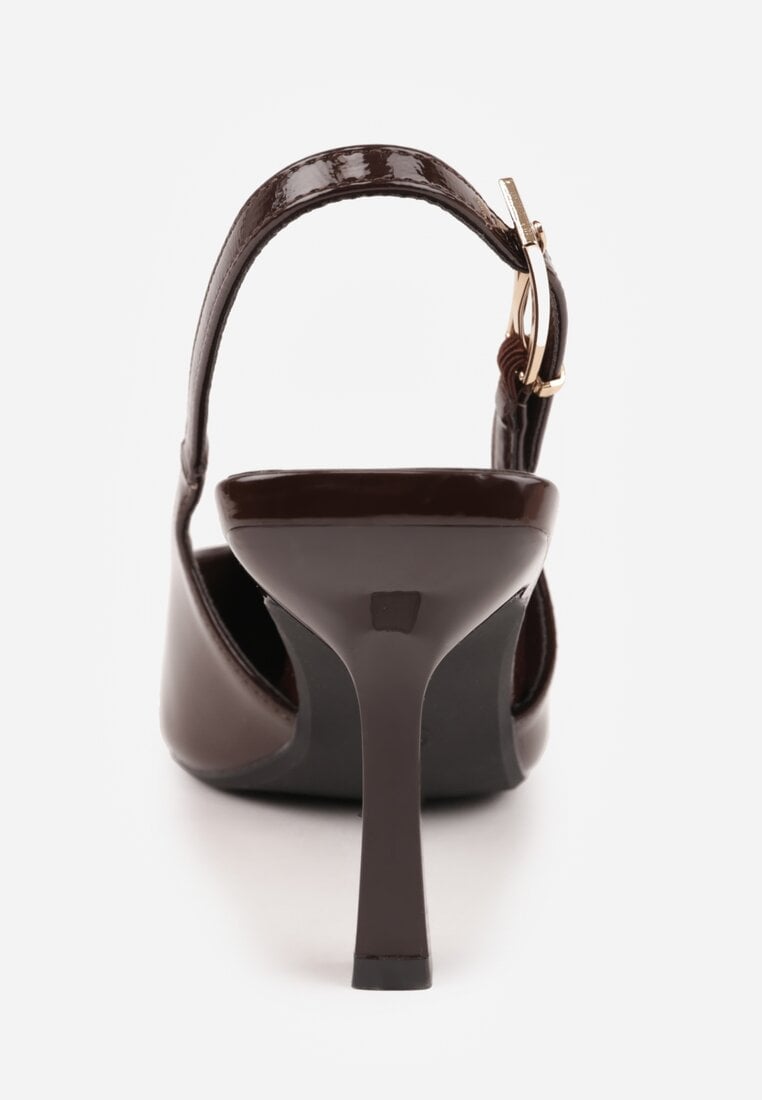 Brązowe Sandały Lakierowane na Szpilce Vices Typu Slingback Tilazea