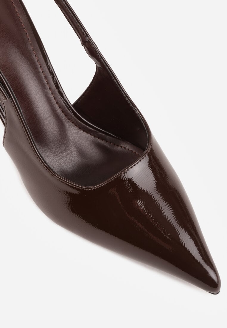 Brązowe Sandały Lakierowane na Szpilce Vices Typu Slingback Tilazea