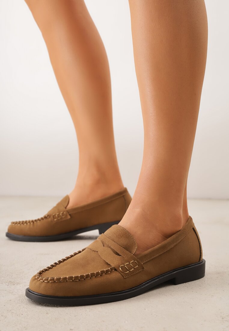 Jasnobrązowe Mokasyny VICES z Wkładką ze Skóry Naturalnej i Przeszyciami Astanie