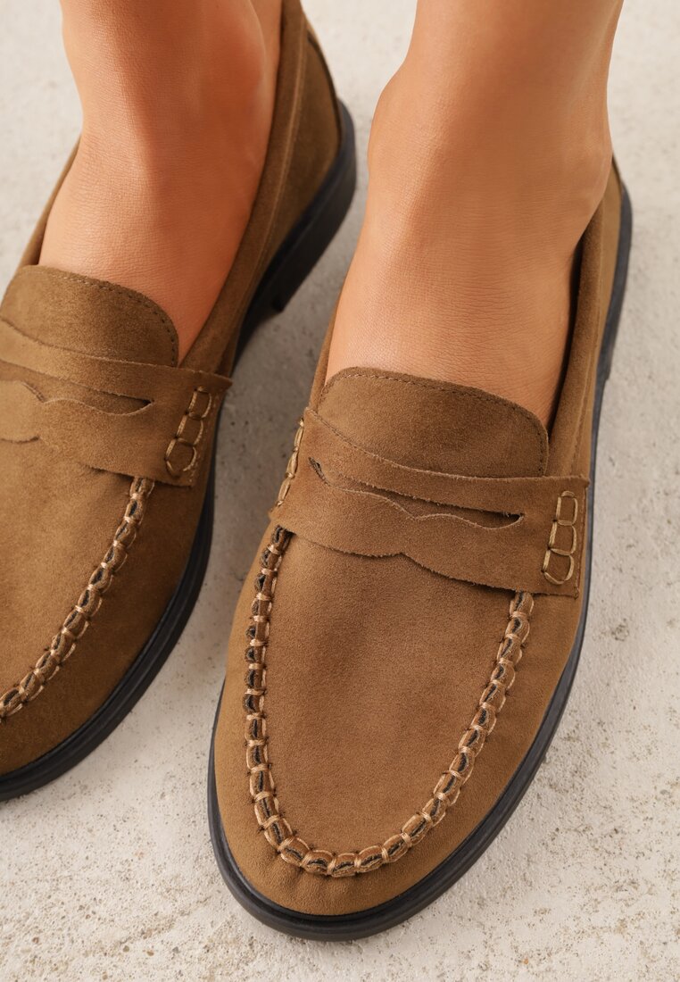 Jasnobrązowe Mokasyny VICES z Wkładką ze Skóry Naturalnej i Przeszyciami Astanie