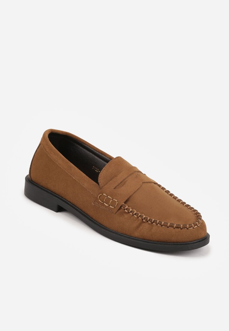 Jasnobrązowe Mokasyny VICES z Wkładką ze Skóry Naturalnej i Przeszyciami Astanie