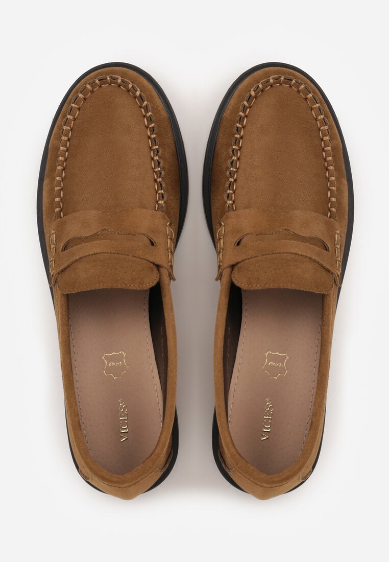 Jasnobrązowe Mokasyny VICES z Wkładką ze Skóry Naturalnej i Przeszyciami Astanie