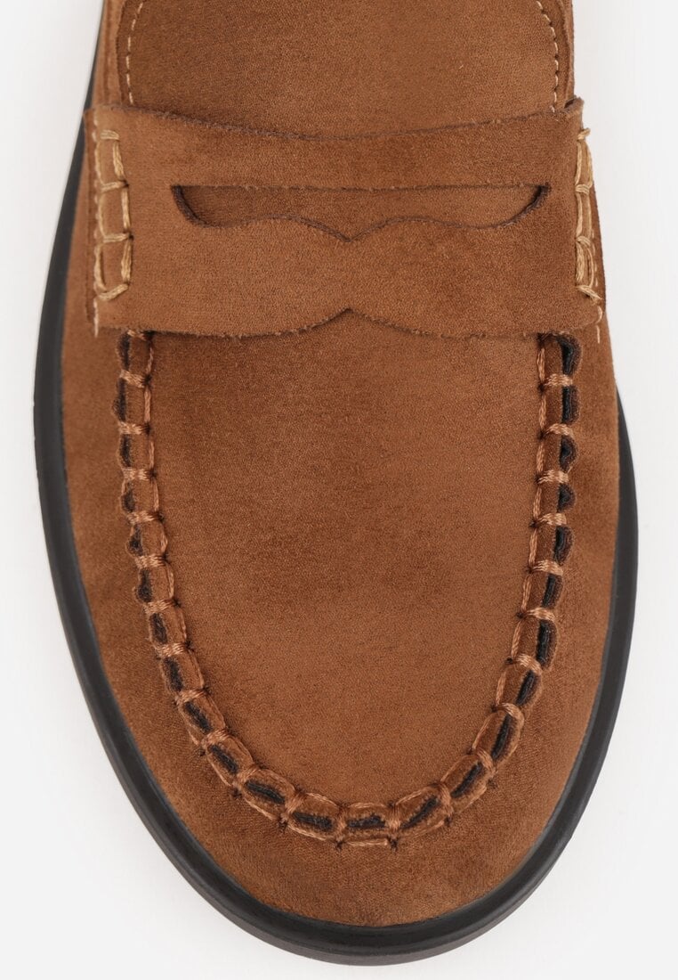 Brązowe Mokasyny VICES z Wkładką ze Skóry Naturalnej i Przeszyciami Astanie