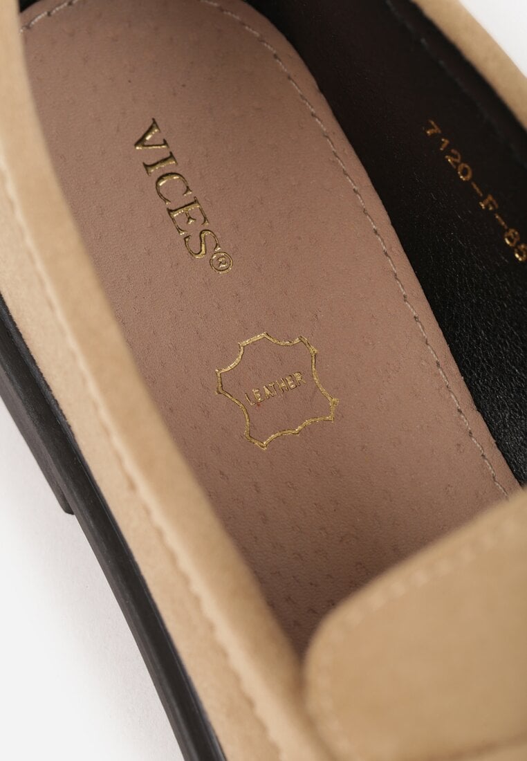 Beżowe Mokasyny VICES z Wkładką ze Skóry Naturalnej i Przeszyciami Astanie