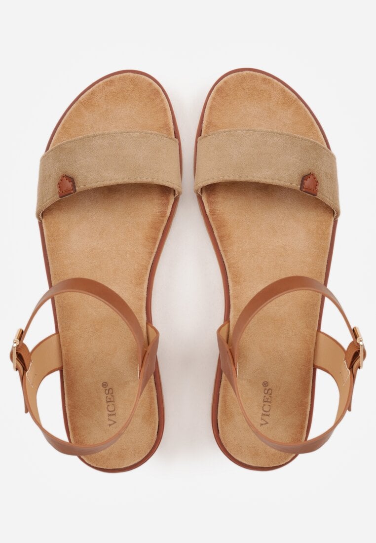 Ciemnobeżowe Sandały VICES w Stylu Basic z Paskiem z Klamerką Loretha