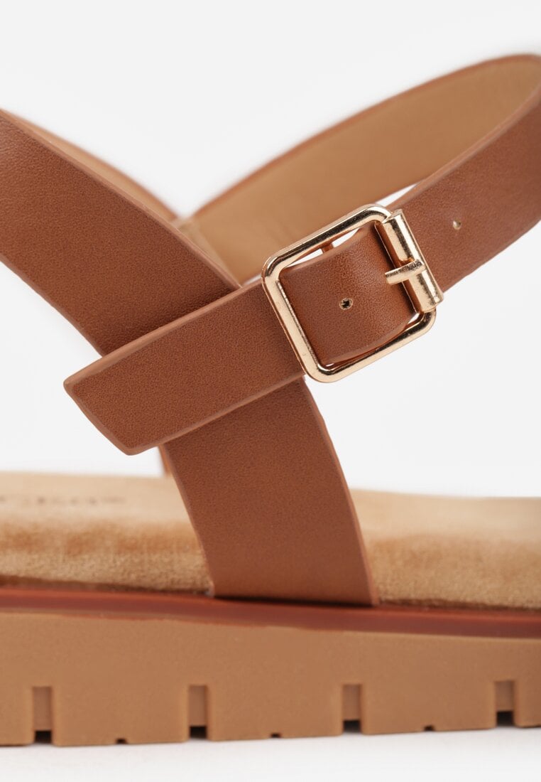 Ciemnobeżowe Sandały VICES w Stylu Basic z Paskiem z Klamerką Loretha