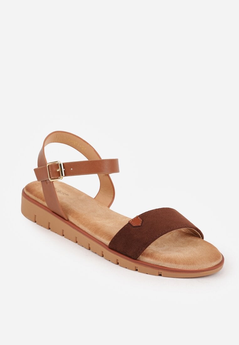 Brązowe Sandały VICES w Stylu Basic z Paskiem z Klamerką Loretha