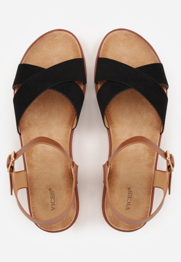 Czarne Płaskie Sandały VICES z Cholewką ze Skrzyżowanymi Paskami Emelika