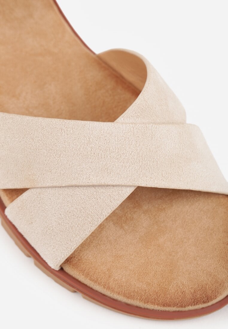 Beżowe Płaskie Sandały VICES z Cholewką ze Skrzyżowanymi Paskami Emelika