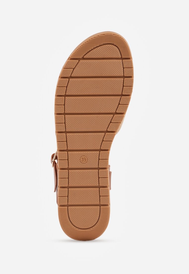 Ciemnobeżowe Płaskie Sandały VICES z Cholewką ze Skrzyżowanymi Paskami Emelika