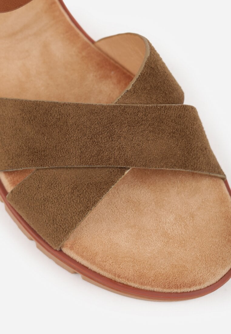 Zielone Płaskie Sandały VICES z Cholewką ze Skrzyżowanymi Paskami Emelika