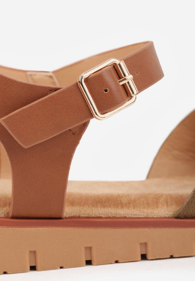 Zielone Płaskie Sandały VICES z Cholewką ze Skrzyżowanymi Paskami Emelika