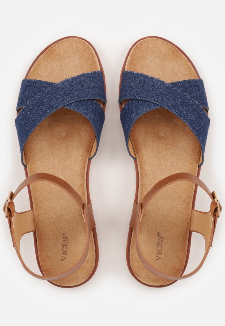 Niebieskie Płaskie Sandały VICES z Cholewką ze Skrzyżowanymi Paskami Emelika
