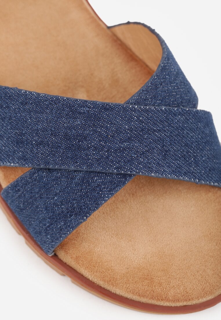 Niebieskie Płaskie Sandały VICES z Cholewką ze Skrzyżowanymi Paskami Emelika