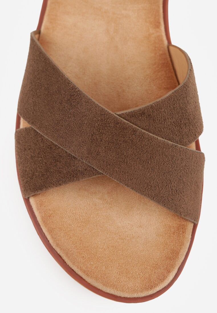 Brązowe Płaskie Sandały VICES z Cholewką ze Skrzyżowanymi Paskami Emelika