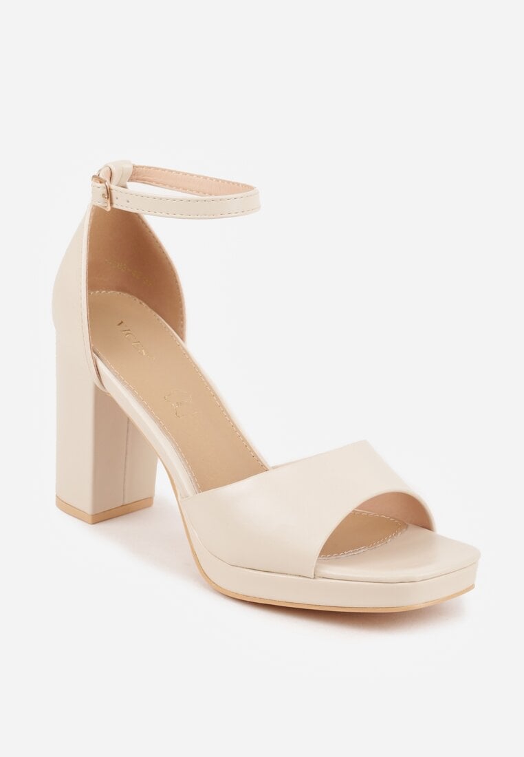 Beżowe Sandały VICES na Słupku i Grubej Podeszwie z Wkładką ze Skóry Naturalnej Adeia