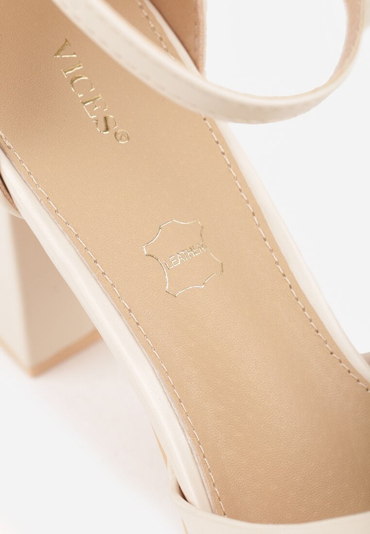 Beżowe Sandały VICES na Słupku i Grubej Podeszwie z Wkładką ze Skóry Naturalnej Adeia