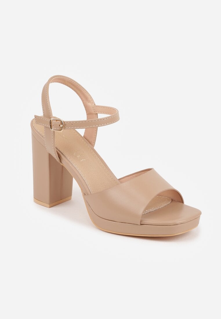 Ciemnobeżowe Sandały VICES na Słupku z Grubą Podeszwą i Skórzaną Wkładką Aziluna