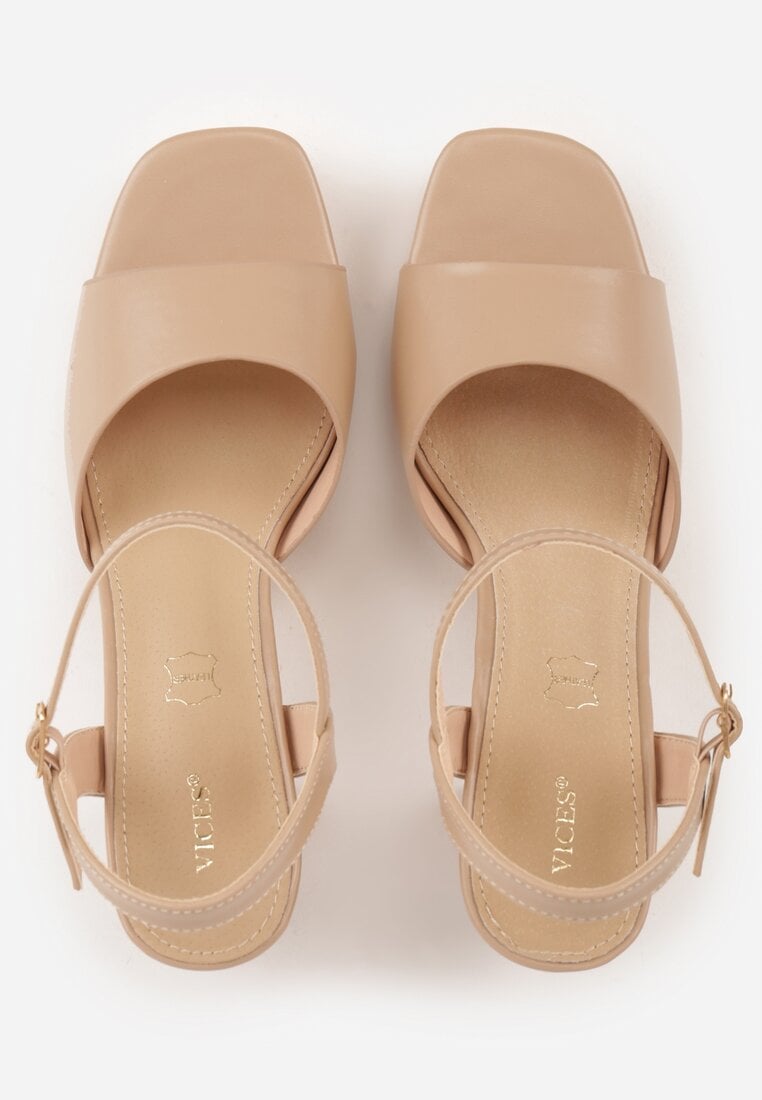 Ciemnobeżowe Sandały VICES na Słupku z Grubą Podeszwą i Skórzaną Wkładką Aziluna