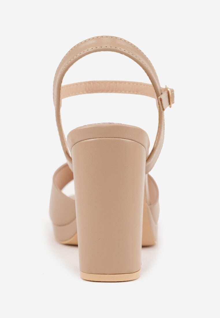 Ciemnobeżowe Sandały VICES na Słupku z Grubą Podeszwą i Skórzaną Wkładką Aziluna