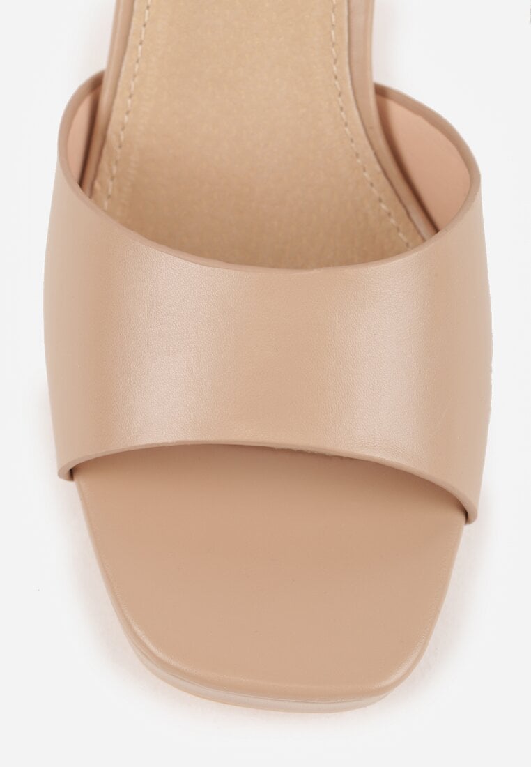Ciemnobeżowe Sandały VICES na Słupku z Grubą Podeszwą i Skórzaną Wkładką Aziluna