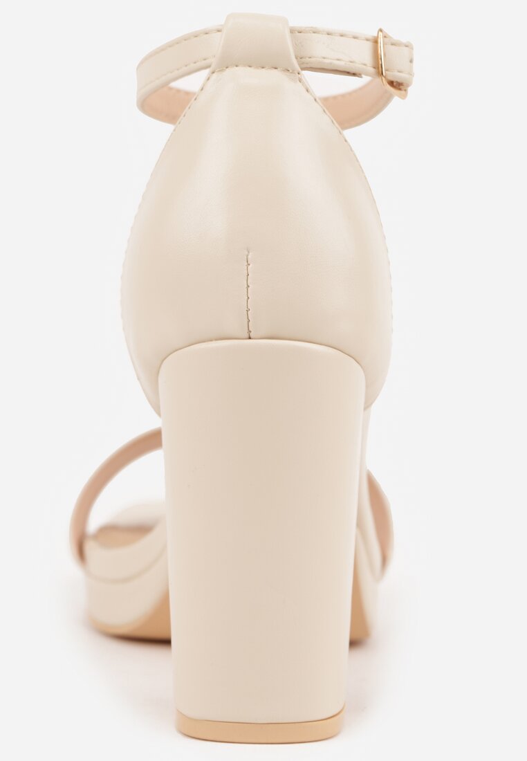 Beżowe Sandały VICES na Słupkowym Obcasie ze Skórzaną Wkładką Azimera