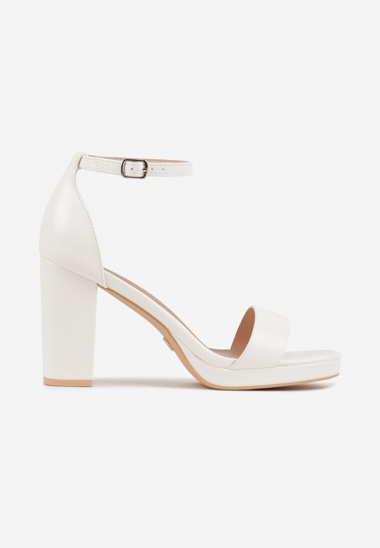 Białe Sandały VICES na Słupkowym Obcasie ze Skórzaną Wkładką Azimera