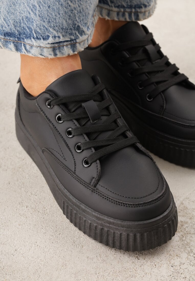 Czarne Sneakersy na Tłoczonej Platformie Zeaninia
