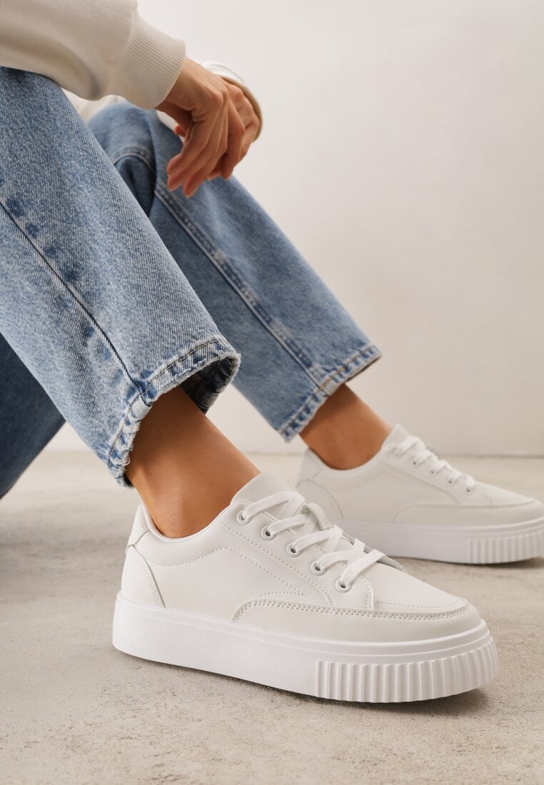 Białe Sneakersy na Tłoczonej Platformie Zeaninia