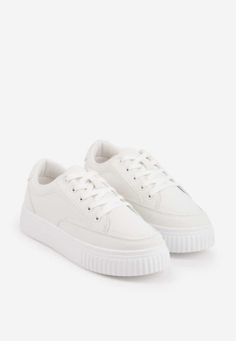 Białe Sneakersy na Tłoczonej Platformie Zeaninia
