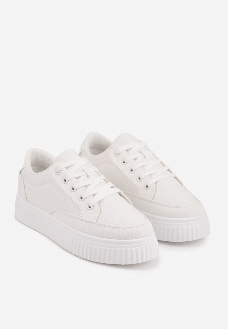 Białe Chunky Sneakersy na Tłoczonej Platformie Trianne