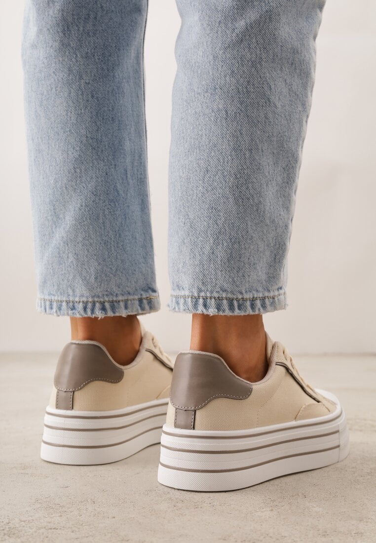 Beżowe Trampki o Klasycznym Fasonie na Platformie Opheme