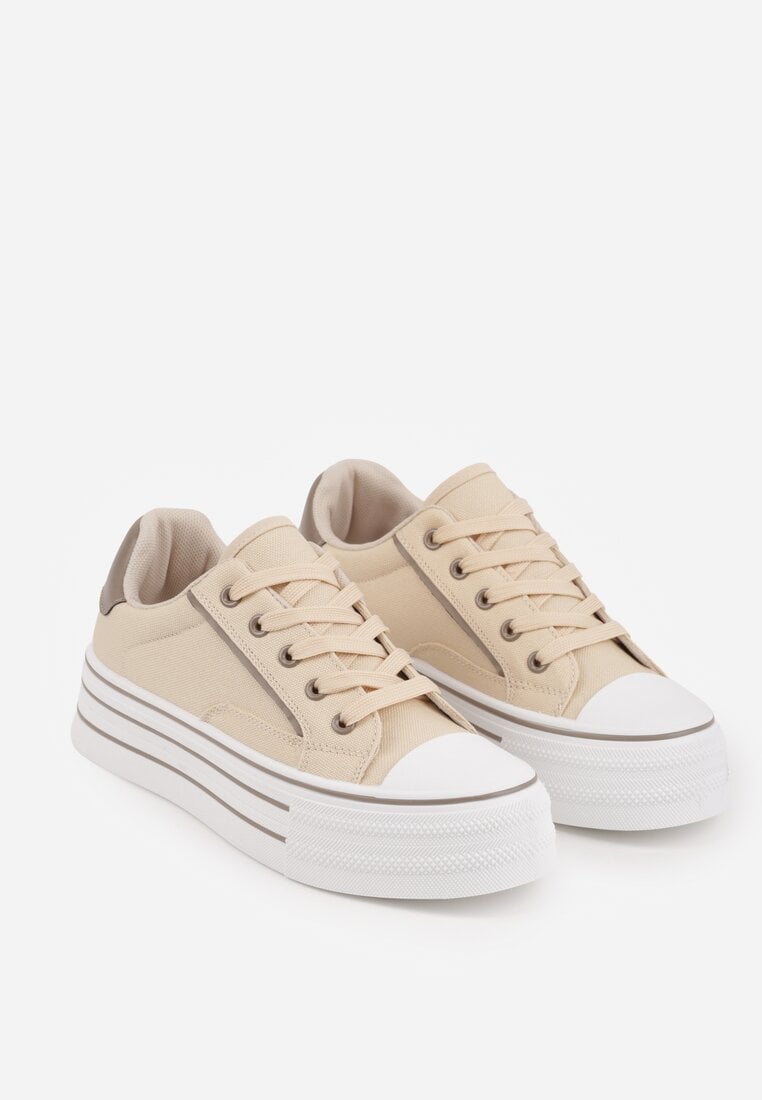 Beżowe Trampki o Klasycznym Fasonie na Platformie Opheme