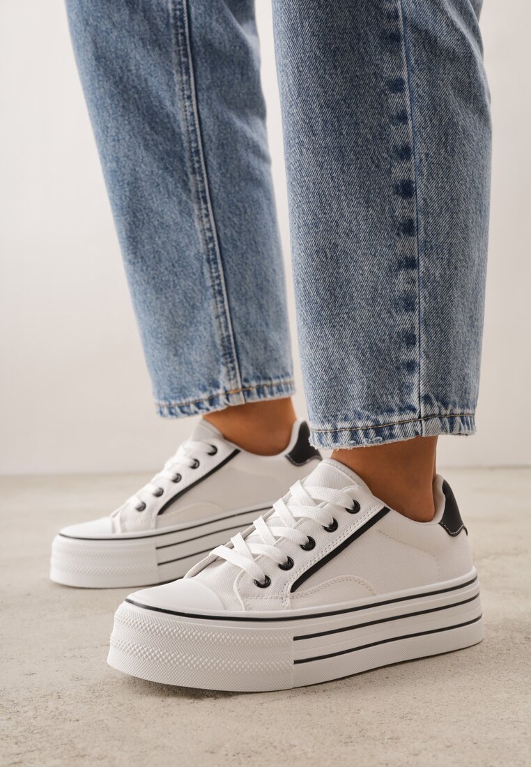 Biało-Czarne Trampki o Klasycznym Fasonie na Platformie Opheme