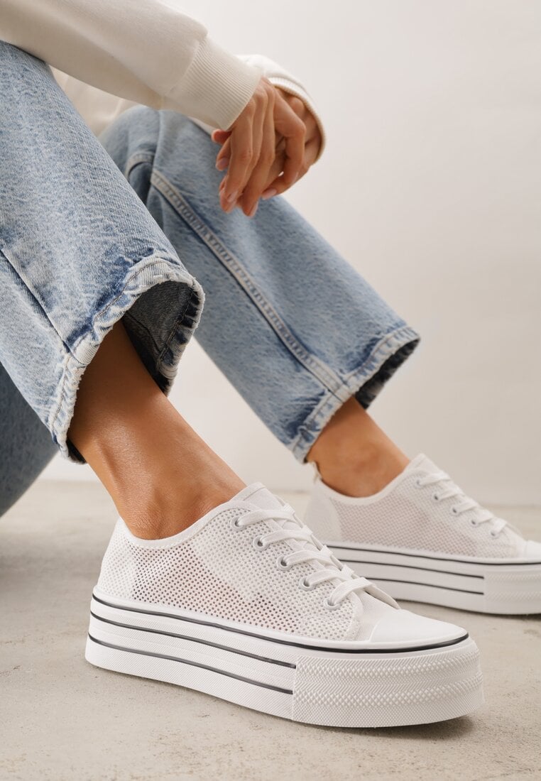 Białe Plecione Trampki na Platformie Irivana