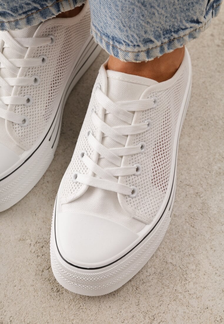 Białe Plecione Trampki na Platformie Irivana