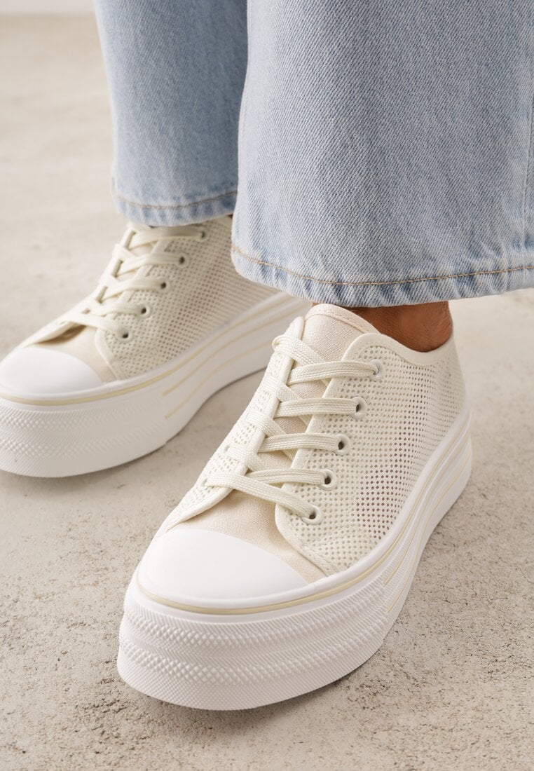 Beżowe Plecione Trampki na Platformie Irivana