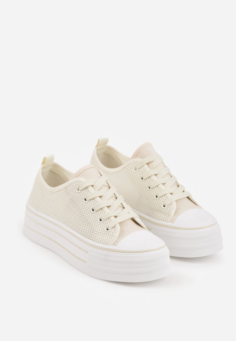 Beżowe Plecione Trampki na Platformie Irivana