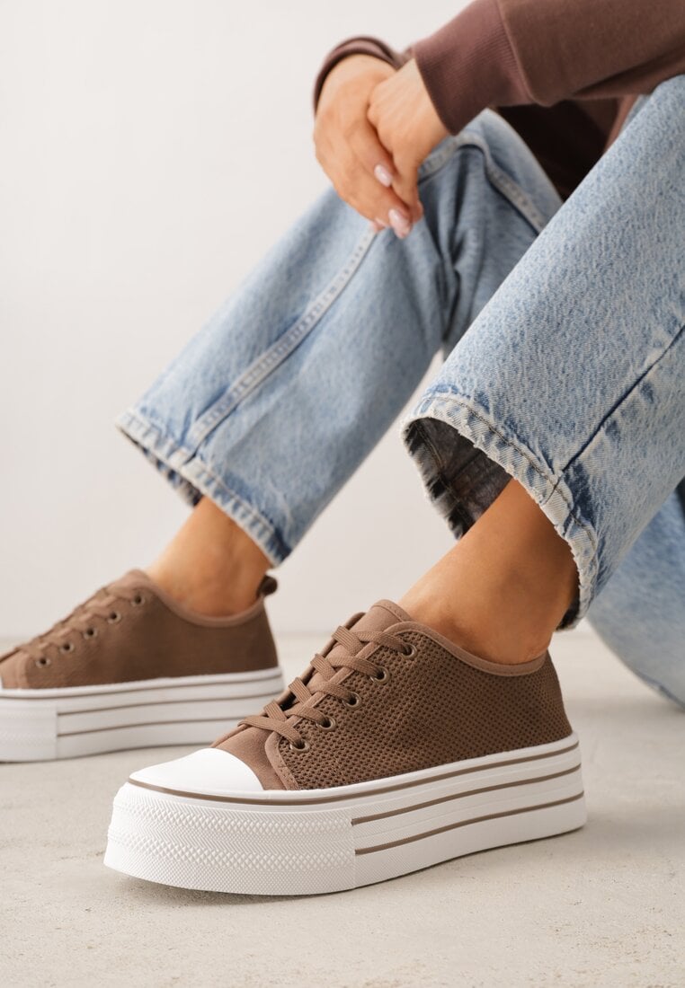 Brązowe Plecione Trampki na Platformie Irivana