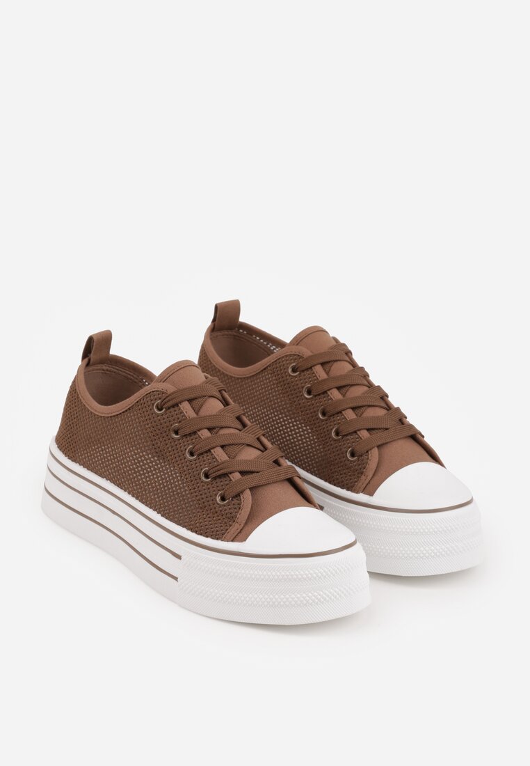 Brązowe Plecione Trampki na Platformie Irivana