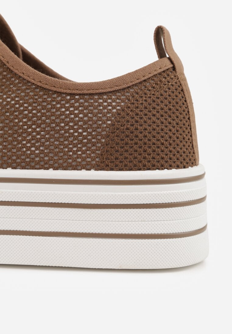 Brązowe Plecione Trampki na Platformie Irivana